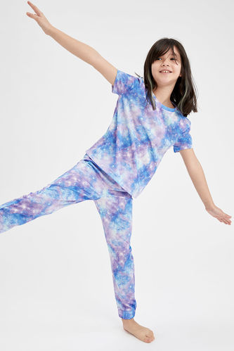 Ensemble de pyjama à manches courtes à motif batik pour fille