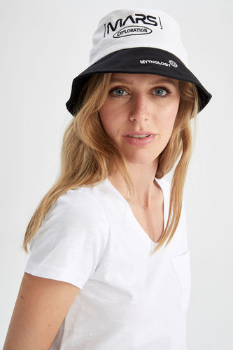 Kadın Nakışlı Pamuklu Bucket Şapka