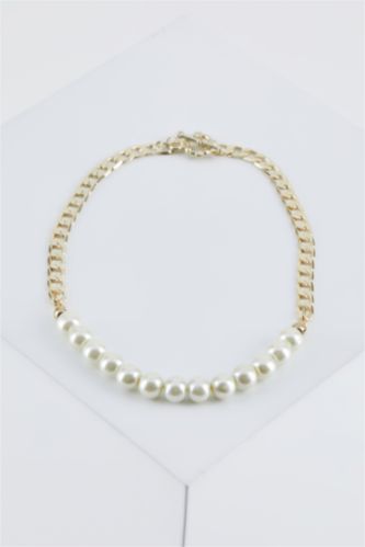 FEMME Altın Collier ras de cou à chaîne épaisse et perle