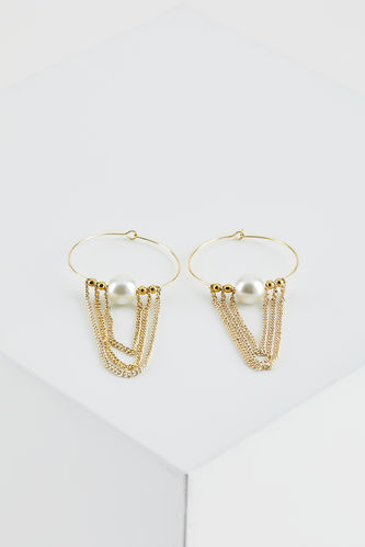Chain and Pearl Hoop Earrings