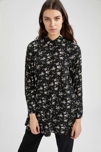 Long Sleeve Floral Patterned Shirt Tunic