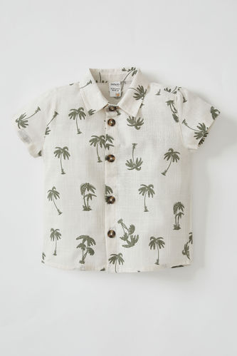 Erkek Bebek Palmiye Kısa Kollu Pamuklu Gömlek