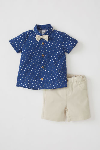 Patterned Short Sleeve Shirt With Bowtie And Shorts Set
