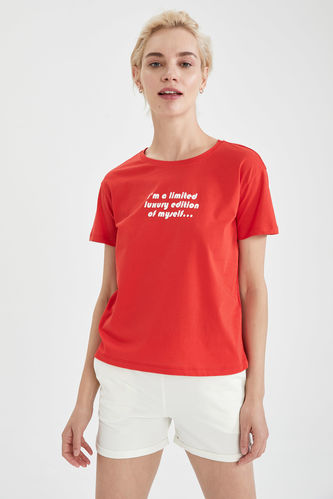 Slogan Printed Relax Fit T-Shirt