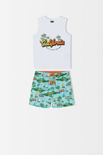 Boy Printed Sleeveless T-Shirt And Swim Shorts Set