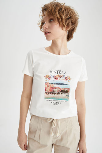 Riviera Baskılı  Relax Fit Kısa Kollu %100 Pamuk Tişört