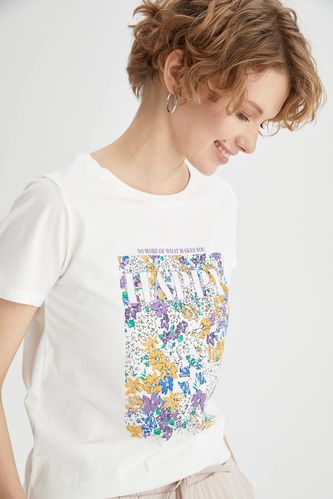 Бавовняна футболка рілекс-фіт з коротким рукавом та квітчастим принтом