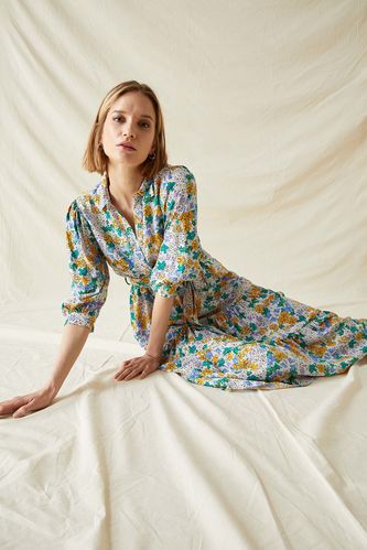 Ankle Regular Waist Short-Sleeved Floral Print Shirt Dress