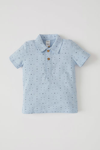 Patterned Cotton Short Sleeve Polo Shirt