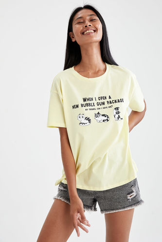 T-shirt oversize à manches courtes imprimé chat