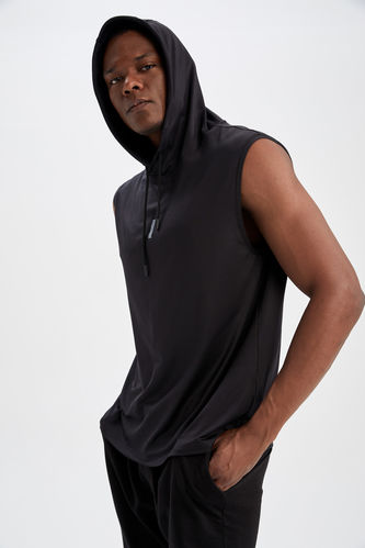 Slim Fit Hooded Sleeveless Sports Basketball Cotton Combed T-Shirt