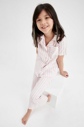 Kız Çocuk Gömlek Yaka Kısa Kol Pijama Takımı