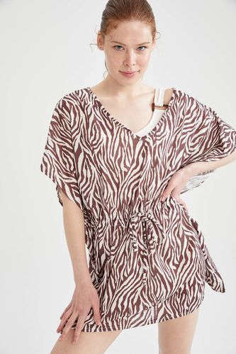 Zebra Desenli Bağcıklı Yazlık Kimono