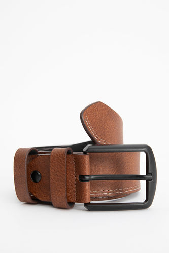 Men's Faux Leather Rectangle Buckle Single Belt