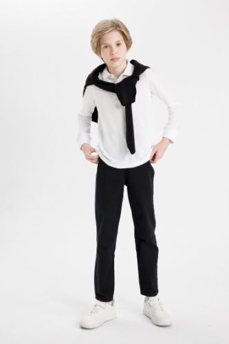 Erkek Çocuk Düz Paça Cepli Siyah Basic Düz Gabardin Okul Pantolonu