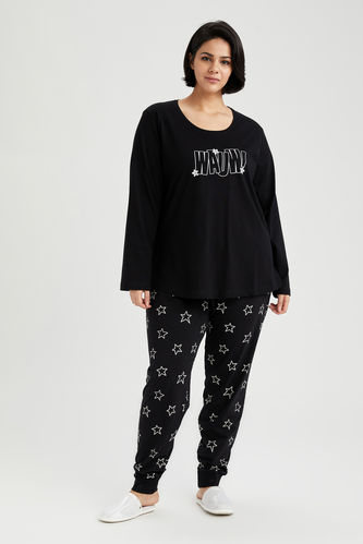 Slogan Baskılı Uzun Kollu Pijama Takımı