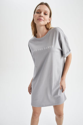 Slogan Baskılı Relax Fit %100 Pamuk Tişört Elbise