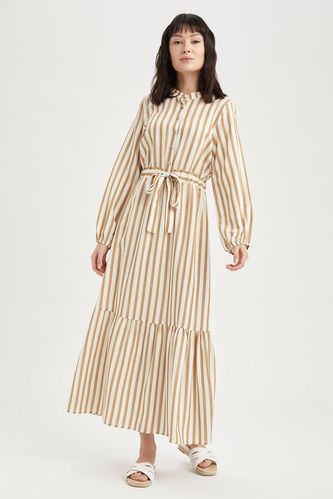 Modest- Relaxed Fit Long Sleeve Striped Maxi Dress
