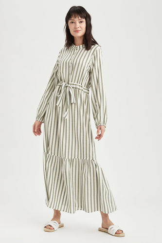 Modest- Relaxed Fit Long Sleeve Striped Maxi Dress