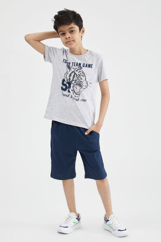 Boy Tiger Team Printed Short-Sleeved T-Shirt And Shorts Set