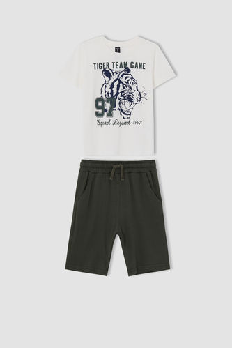 Boy Tiger Team Printed Short-Sleeved T-Shirt And Shorts Set
