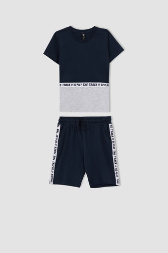 Boy Text Print Colour Block Short Sleeve T-Shirt And Shorts Set