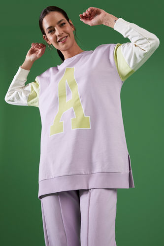 Modest- Text Print Colour Block Tunic Sweater
