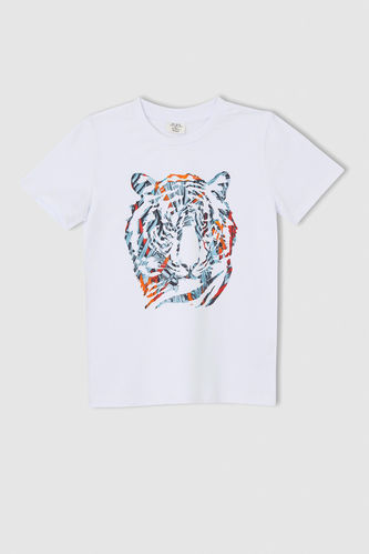 T-shirt à manches courtes à imprimé tigre pour garçon