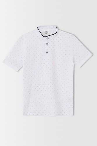 Boy Patterned Short Sleeve Judge Collar Polo Shirt