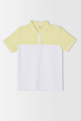 Erkek Çocuk Polo Yaka Renk Bloklu Kısa Kollu Tişört