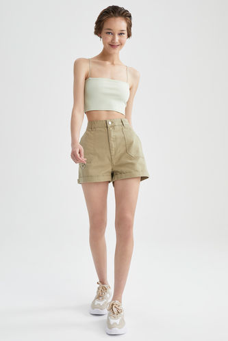 Relaxed Fit High Waisted Bermuda Shorts