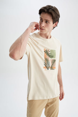 Oversize Fit Neck Short Sleeve Printed T-Shirts Leaf