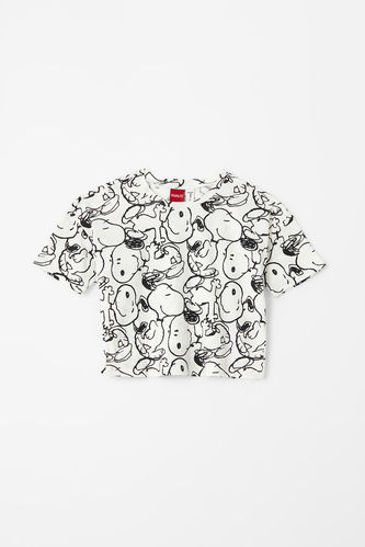 Girl Short Sleeve Snoopy Printed Crop T-Shirt
