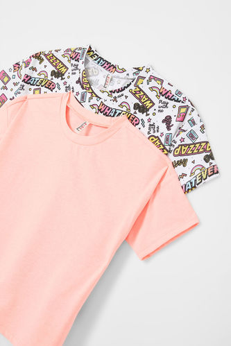 Girl Patterned Short Sleeve Crew Neck T-Shirt (2 Pack)