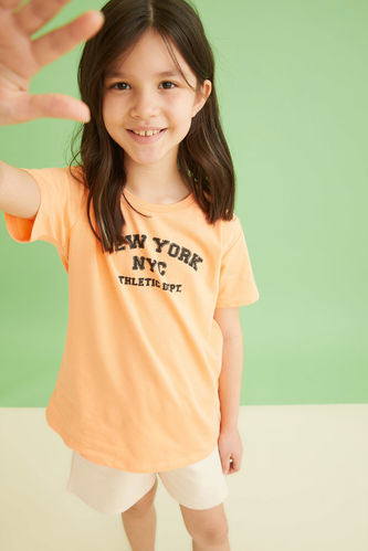 Kız Çocuk Oversize Yazı Baskılı Kısa Kollu Tunik Tişört