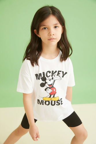 Kız Çocuk Mickey Mouse Lisanslı Kısa Kollu Tişört Ve Kısa Tayt Takımı