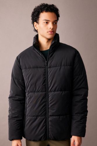 Slim Fit Şişme Mont Dar Kesim Dik Yaka Astarlı Fermuarlı Çift Cepli