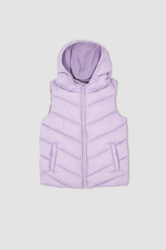 PURPLE HOODED VEST WITH A ZIPPER IN FLEECE, BABY PURPLE HOODED VEST WITH A ZIPPER IN FLEECE, BABY