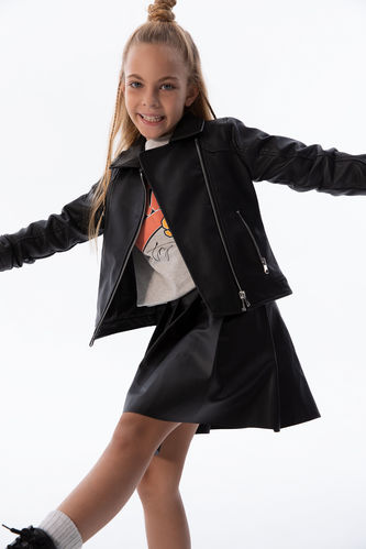 Girl Faux Leather Zippered Jacket