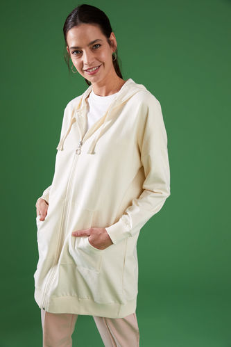 Modest- Elastic Hem Relaxed Fit Knitted Cardigan