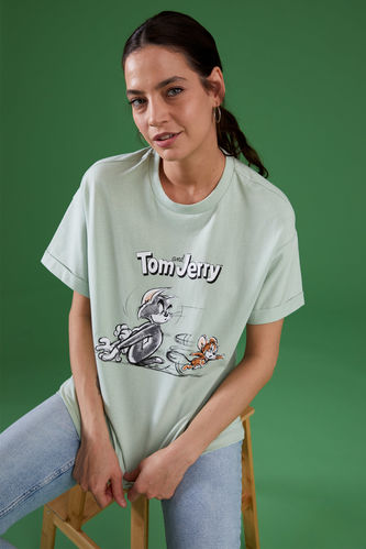 Bisiklet Yaka Tom ve Jerry  Tunik %100 Pamuk Tişört