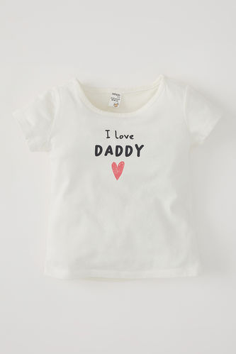 T-shirt à manches courtes en coton imprimé I Love Daddy pour bébé fille