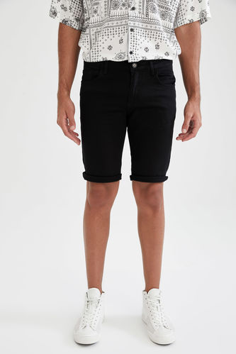 Slim-fit denim bermuda shorts - Man