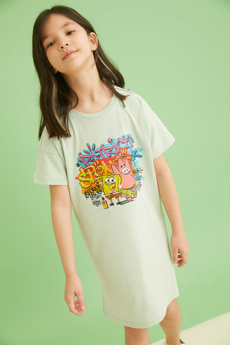Kız Çocuk SpongeBob SquarePants Lisanslı Kısa Kollu Tişört Elbise