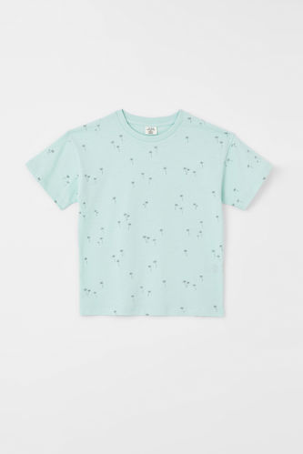 Boy Patterned Organic Cotton Short Sleeve Crew Neck T-Shirt