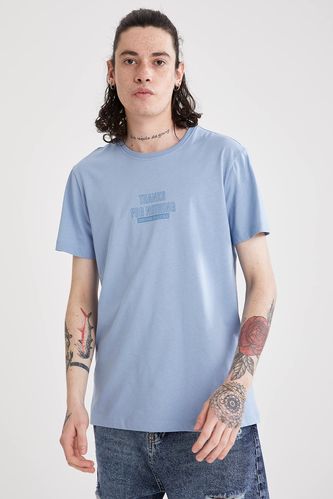 Slim Fit Text Printed Short Sleeve Crew Neck T-Shirt
