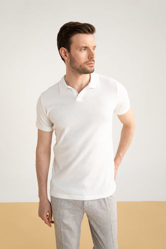 Slim Fit Polo Neck Basic Knitwear Short Sleeved T-Shirt