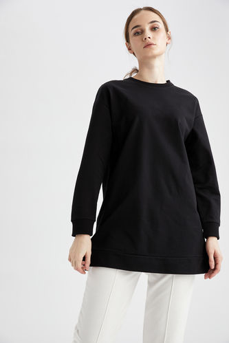 Regular Fit Basic Yırtmaç Detaylı Sweatshirt Tunik