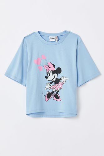 Kız Çocuk Minnie Mouse Lisanslı Crop Dokunmatik Işıklı Kısa Kollu Tişört