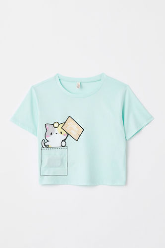 T-shirt à manches courtes Crop Touch Light And Sound imprimé chat pour fille